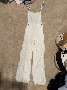 Papermoon White Tie-Shoulder Linen-Blend Overalls